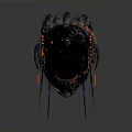 Futuristic Weapon Helmet with Black Orange Design and Blue Yellow Tech Cables