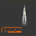 Scale Rocket Model Display With Orange Launch Pad And Structural Details