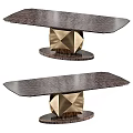 Elegant Modern Dining Table With Wooden Surface And Geometric Gold Base 3d model