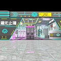 Indoor Amusement Park With Neon Lights Pink And Blue Decorations Bright Lighting Interactive Game Zones