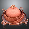 Red Brick Circular Building Model Featuring Small Pavilion Staircases and Archways 3d model