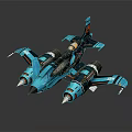 Futuristic Blue Sci Fi Aircraft Model With Streamlined Design Multiple Engines And Orange Accents