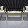 Golden Display Shelves Showcasing Necklaces And Watches On Black Background With Marble Floor