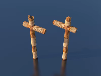 Decorative Ornament Set Wooden Cross Shaped Pieces Wrapped With Natural Rope For Home Decoration 3d model