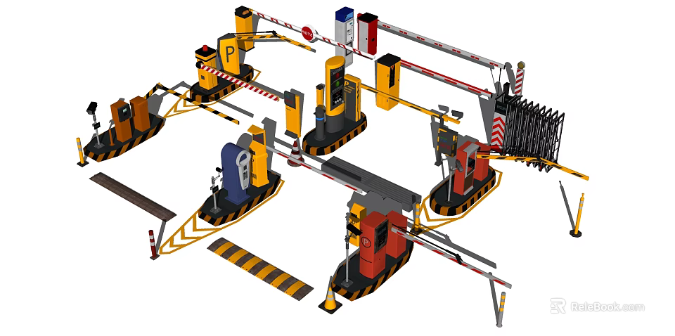 Public Facilities With Automatic Parking Barriers And Traffic Control Equipment Systems 3d model 