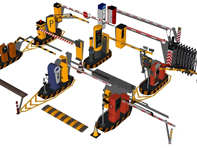 Public Facilities With Automatic Parking Barriers And Traffic Control Equipment Systems 3d model