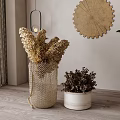 Sculpted Circular Wall Art With Woven Vase And Dried Flowers In Modern Interior Space