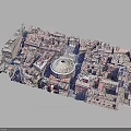 Aerial View Of Dense Urban Buildings With Central Domed Structure And Historic Architecture
