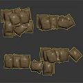 Brown Burlap Sacks Stacked In Multiple Piles On Dark Background