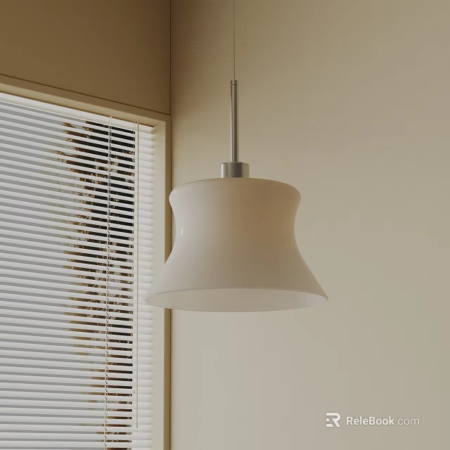 White Pendant Light with Silver Metal Rod in Room Corner Near Window with White Blinds 3d model 