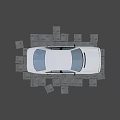 Shiny Classic White Sedan Featuring Black Stripes On Gray Stone Pavement