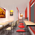 Red Restaurant Storefront With Glass Windows Menu Posters And Tables 3d model