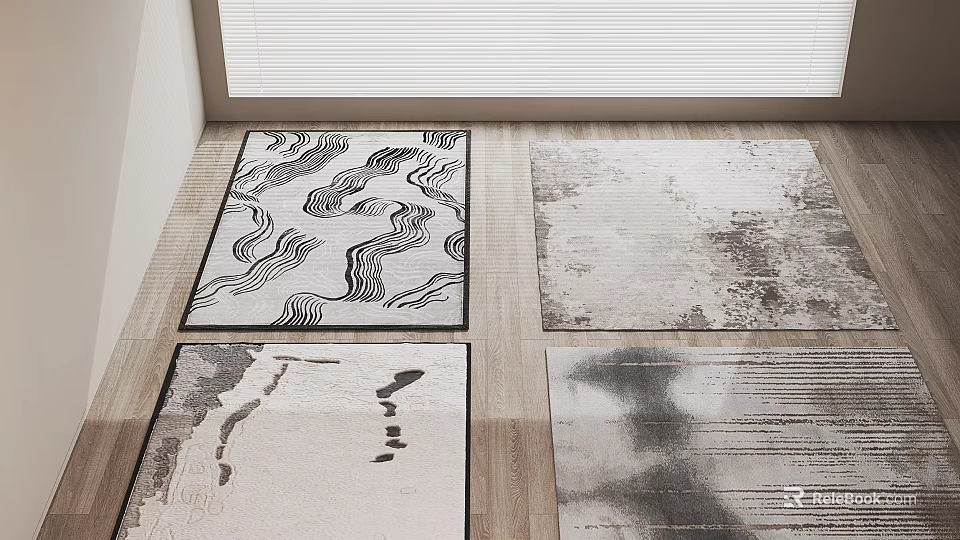 Square Rugs Featuring Modern Abstract Patterns Wavy Lines And Textured Surfaces 3d model