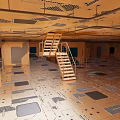 Cartoon Scene Interior With Geometric Patterns Wooden Staircase Warm Yellow Tones Rooms Door Window Frames