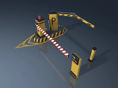 Parking Swing Door System With Yellow Barrier Control Device And P Sign 3d model