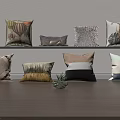 Decorative Throw Pillows With Various Patterns And Colors On Shelf And Floor 3d model