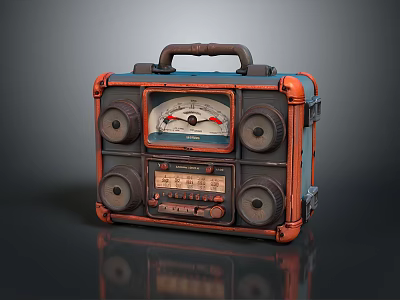 Retro Style Computer Speaker With Handle Gauge Knobs And Black Orange Design 3d model