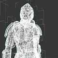 Futuristic Sci Fi Game Movie Character With Gray Red Armor And Glowing Blue Accents