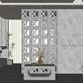 Modern Console Cabinet And Side Cabinet With Gray Wall Decorative Vase And Plant