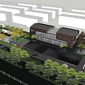 Modern Garden Landscape Design With Contemporary Building Green Plants And Pathway