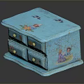 Blue Hand Painted Decorative Storage Box With Floral Bird Patterns And Wooden Drawers