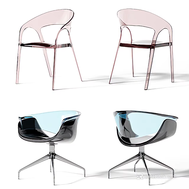 Modern Transparent Leisure Chairs with Acrylic Design Armrests and Metal Bases 3d model 
