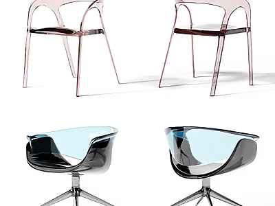 Modern Transparent Leisure Chairs with Acrylic Design Armrests and Metal Bases 3d model
