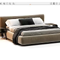 Modern Upholstered Double Bed With Neutral Tones Pillows And Bedside Tables 3d model