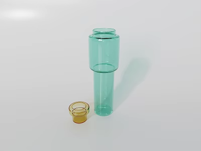 Teal Glass Storage Cabinet With Small Gold Lid On White Background 3d model