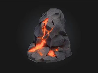 Natural Gray Stone Rock With Red Lava Like Glowing Interior And Surface Cracks 3d model