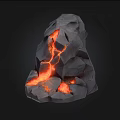Natural Gray Stone Rock With Red Lava Like Glowing Interior And Surface Cracks