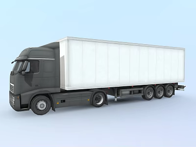 Gray Heavy Duty Truck With White Container For Long Distance Cargo Transport 3d model