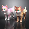 Cute Cat Figurines With Wings And Bells In Pink And Brown Yellow Colors