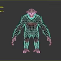 Realistic Chimpanzee 3D Model In Standing Pose With Dark Fur And Gray Background