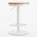 Modern Round Stool With Wooden Seat And White Metal Frame Including Circular Footrest Design