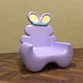 Cute Purple Single Chair With Rabbit Ears Design On Wooden Floor And Beige Wall