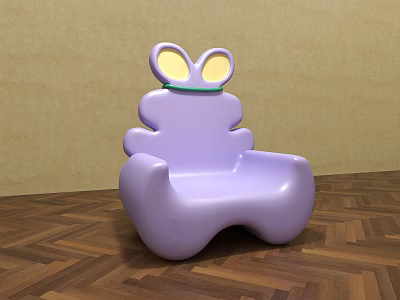 Cute Purple Single Chair With Rabbit Ears Design On Wooden Floor And Beige Wall 3d model