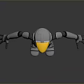 Robot Character 3D Model With Yellow Head Gray White Body And Extended Arms