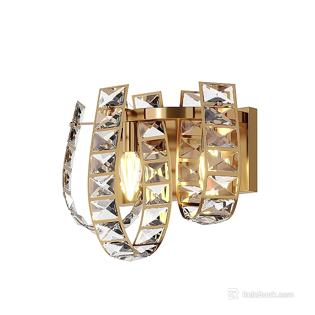 Elegant Gold Wall Sconce With Geometric Crystal Cuts And Illuminated Decorative Design 3d model 