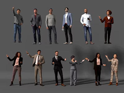 Diverse Group of People in Business and Casual Attires With Different Standing Poses 3d model