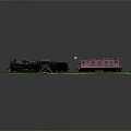 Toy Train Model With Black Steam Locomotive And Pink Car On Green Track