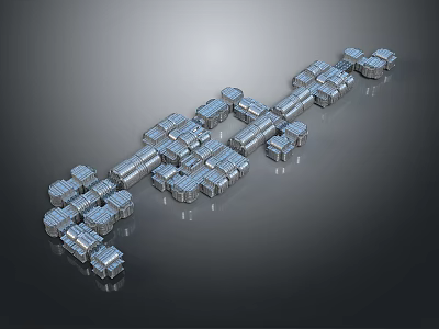 Cartoon Scene of 3D Metallic Cubes Arranged with Shiny Reflective Surfaces on Dark Background 3d model