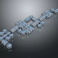 Cartoon Scene of 3D Metallic Cubes Arranged with Shiny Reflective Surfaces on Dark Background
