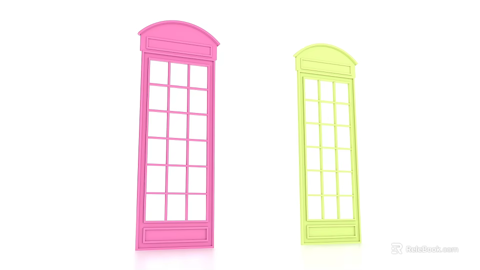 Pink And Green Decorative Window Models With Arched Design And Multiple Panes 3d model 