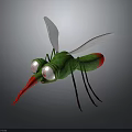 Green Mosquito Character Design With Red Proboscis Large Eyes And Transparent Wings