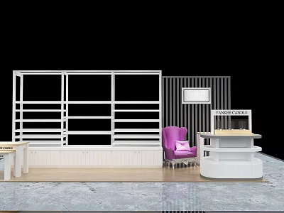 White Display Shelves With Purple Chair And Retail Counter In Modern Showcase 3d model
