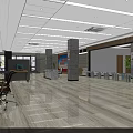 Spacious Service Hall Interior With Reception Desk Waiting Seats And Bright Lighting