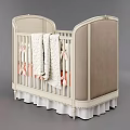 Elegant Cream Baby Bed With Upholstered Beige Headboard Pink Bows And Ruffled Skirt