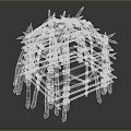 Stone And Wood Dome Shaped Shelter Structure Built Using Natural Tree Branches 3d model