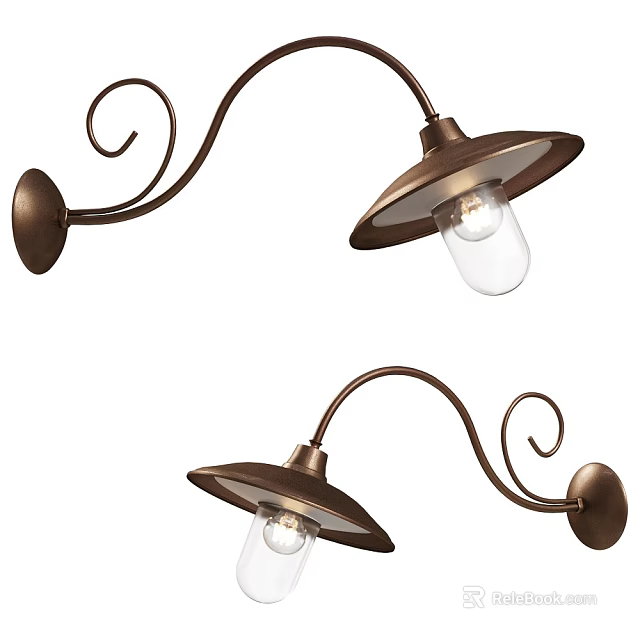 Classic Bronze Wall Sconce With Curved Arm Round Base And Clear Glass Bulb Design 3d model 